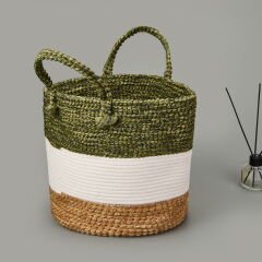 Living Green Culture Dekoratif Sepet - Krem / Yeşil - 27x28 cm