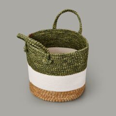 Living Green Culture Dekoratif Sepet - Krem / Yeşil - 27x28 cm