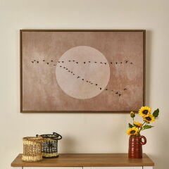 Deco Pajaros Tablo - Bej - 90x60 cm