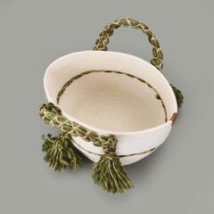 Living Green Culture Dekoratif Sepet - Krem / Yeşil - 25x21 cm