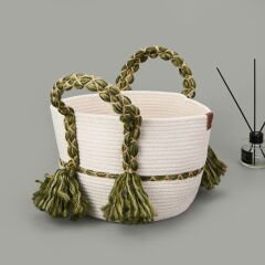 Living Green Culture Dekoratif Sepet - Krem / Yeşil - 25x21 cm