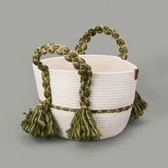 Living Green Culture Dekoratif Sepet - Krem / Yeşil - 25x21 cm