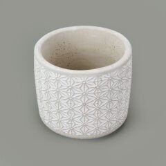 Yıldız Desenli Beton Saksı - Beyaz - 14x12,5 cm