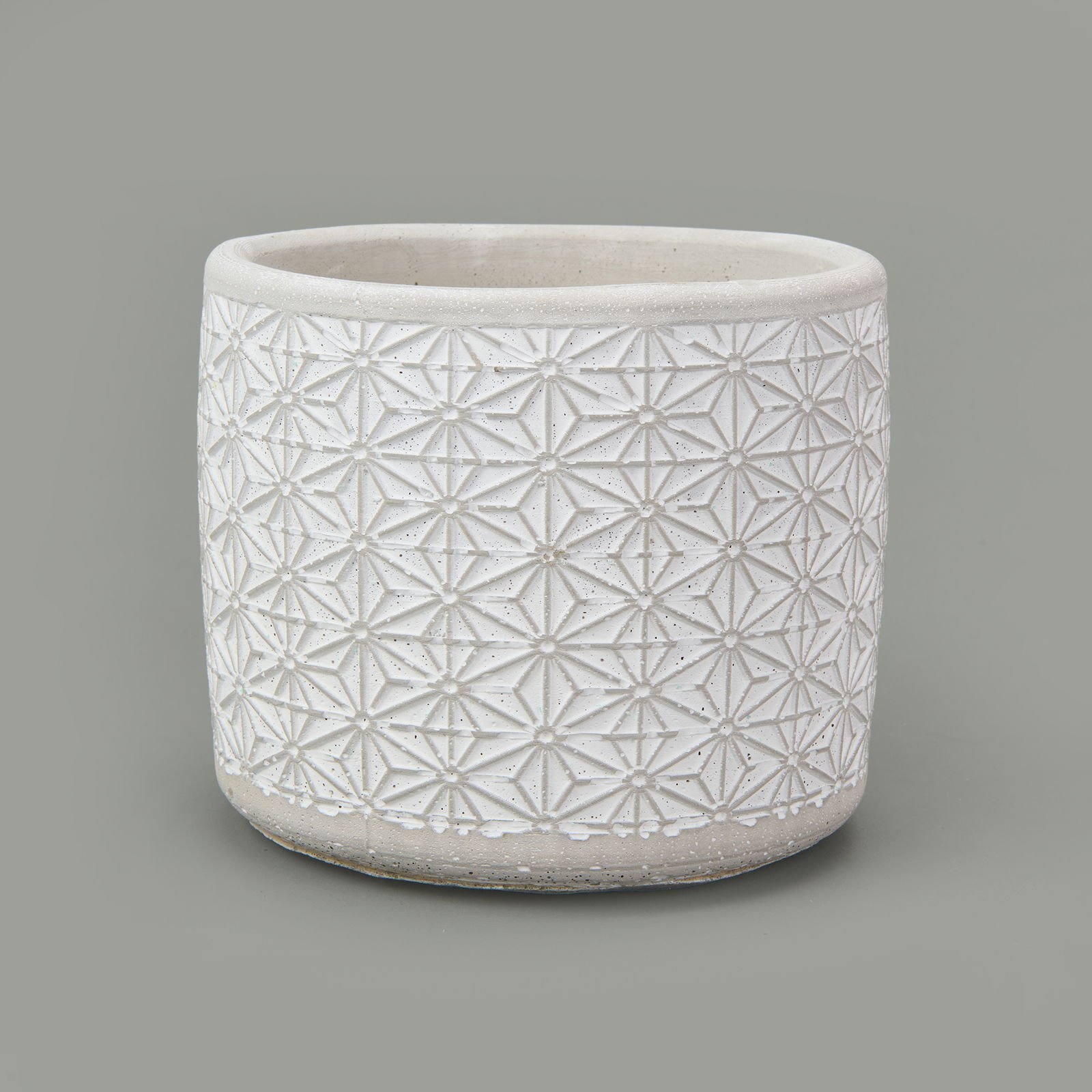 Yıldız Desenli Beton Saksı - Beyaz - 14x12,5 cm
