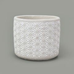 Yıldız Desenli Beton Saksı - Beyaz - 14x12,5 cm