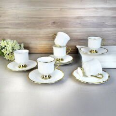 Laila Yaldızlı 6'lı Kahve Fincanı - Beyaz / Altın