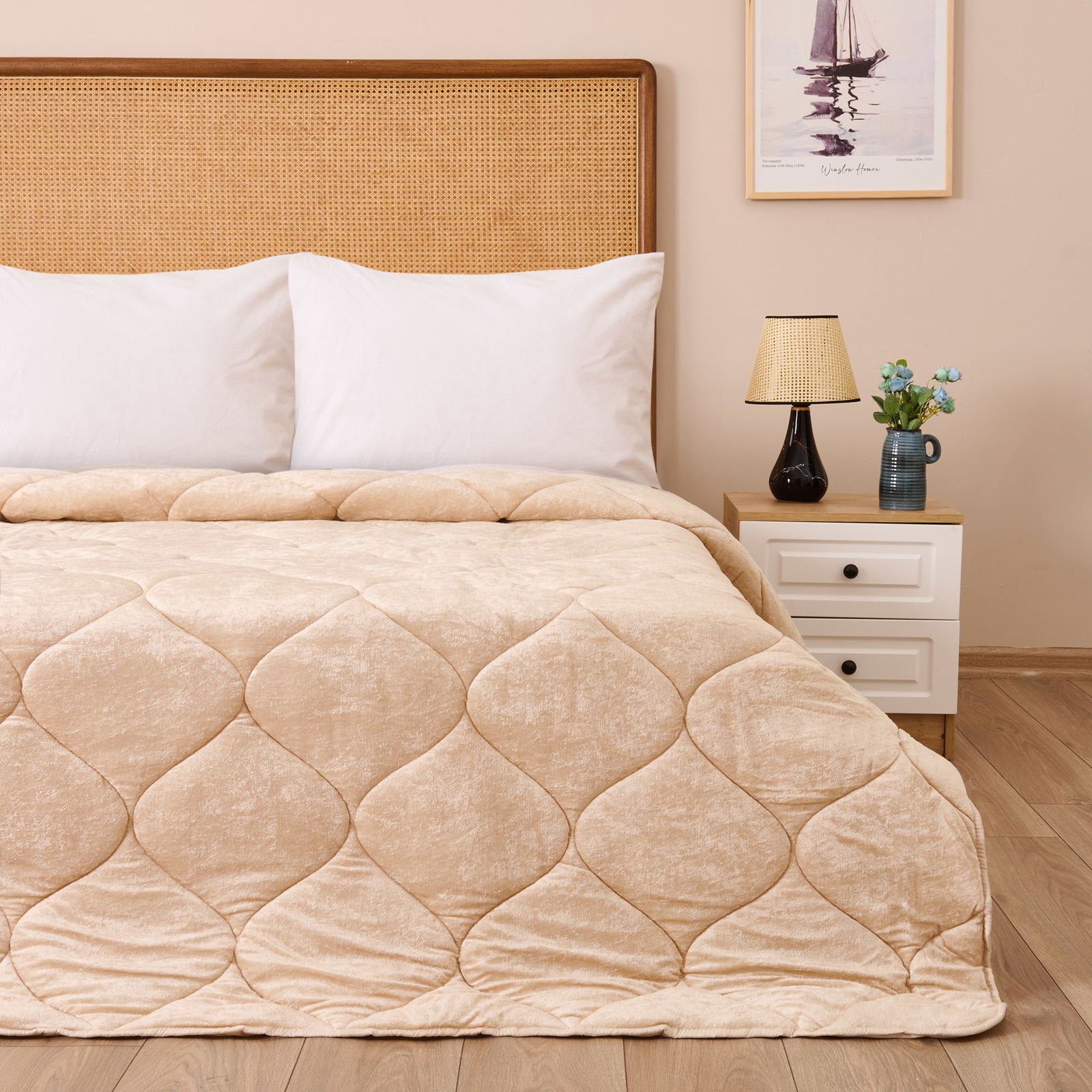 43182 Çift Kişilik Kadife Yorgan - Bej - 195x215 cm