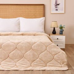 43182 Çift Kişilik Kadife Yorgan - Bej - 195x215 cm