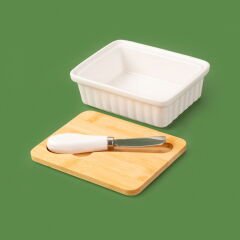 Kitchen Bıçaklı Porselen Tereyağlık - Beyaz - 14 cm