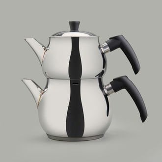 Orta Boy Çelik Çaydanlık - Gri - 2,25 lt + 1,3 lt