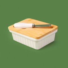 Kitchen Bıçaklı Porselen Tereyağlık - Beyaz - 14 cm