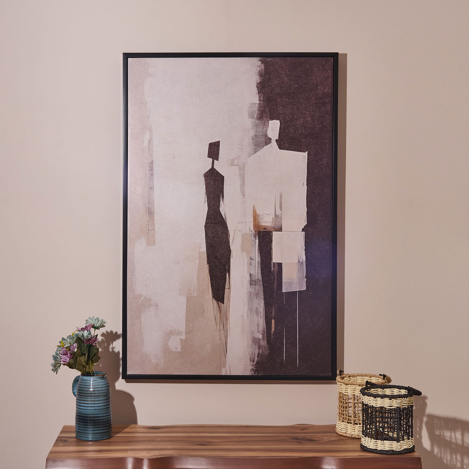 Deco Contraste Tablo - Bej / Siyah - 90x60 cm