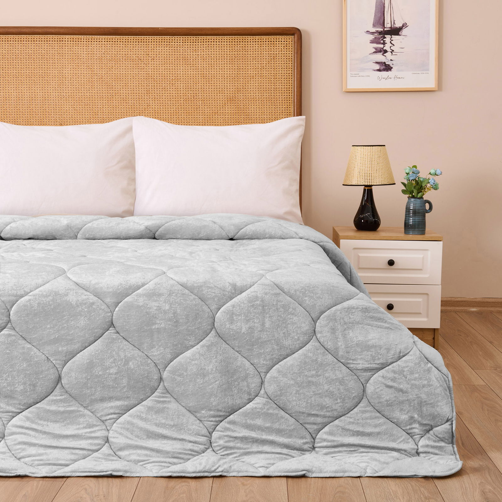 43182 Çift Kişilik Kadife Yorgan - Gri - 195x215 cm