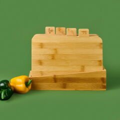 4'lü Stantlı Bambu Kesme Tahtası - Açık Kahverengi