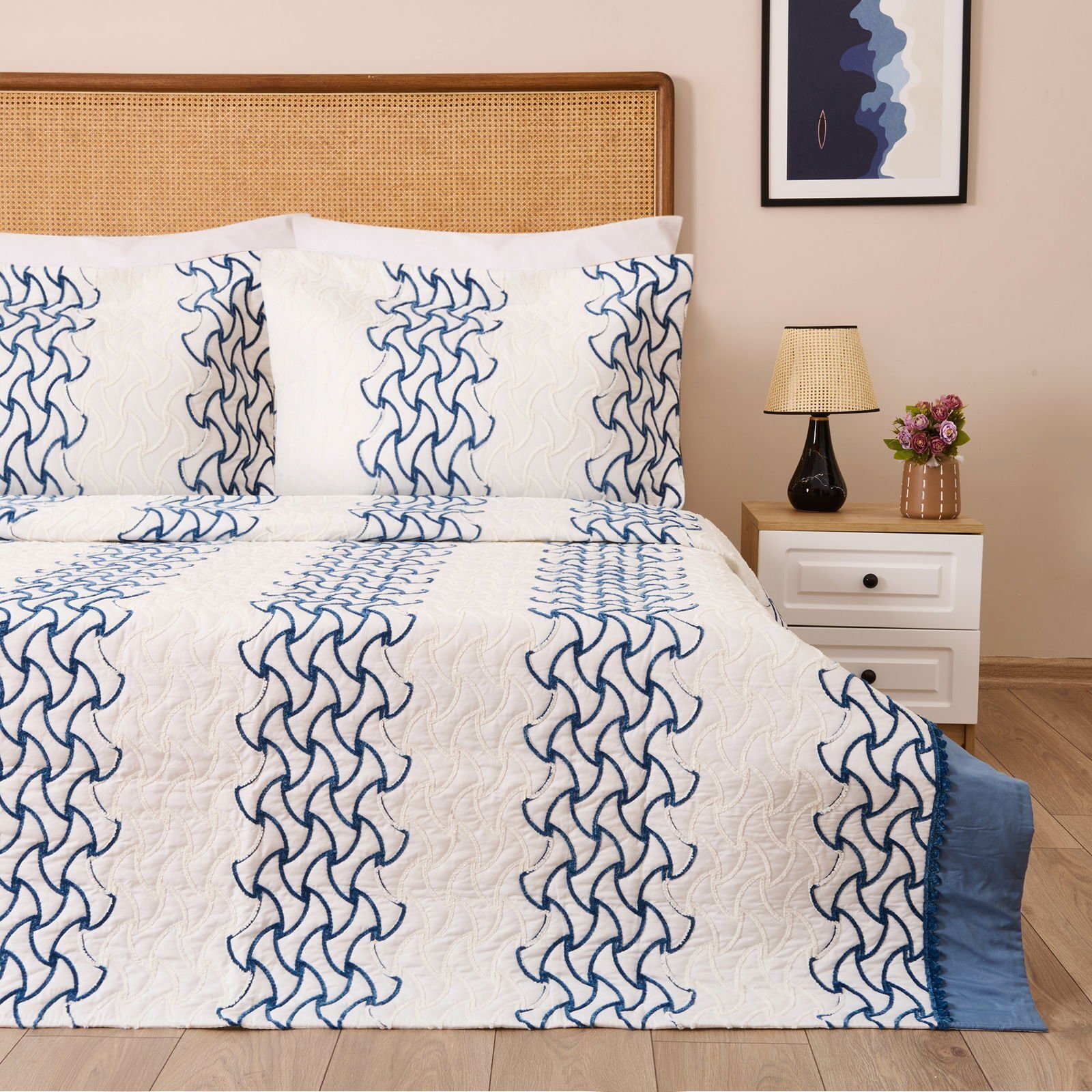 Store Adriel Çift Kişilik 3 Parça Yatak Örtüsü Seti - İndigo