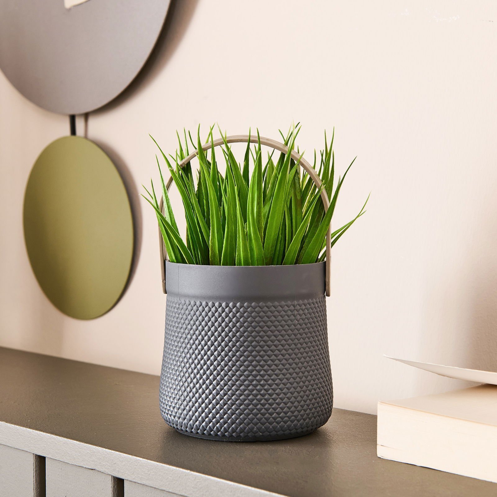 Dekor Kulplu Saksılı Yapay Çiçek - Renkli - 15x9 cm