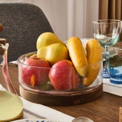 Akasya Stantlı Cam Meyvelik - Kahverengi / Şeffaf - 22x9 cm