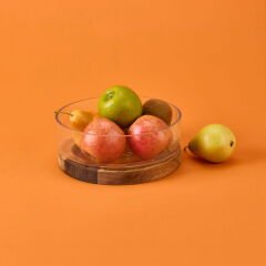 Akasya Stantlı Cam Meyvelik - Kahverengi / Şeffaf - 22x9 cm