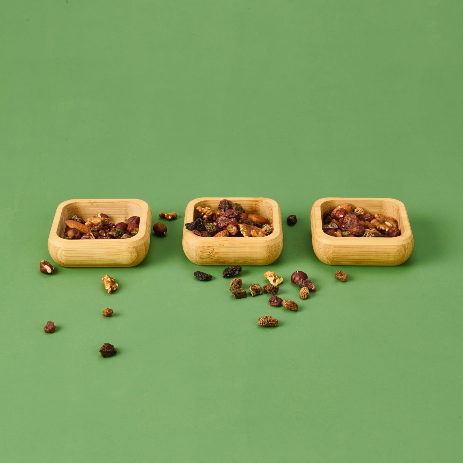 3'lü Kare Bambu Çerezlik Seti - Kahverengi - 9,5 cm