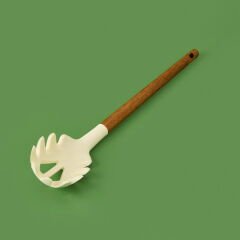 Akasya Saplı Silikon Makarna Kevgiri - Bej / Kahverengi - 32 cm