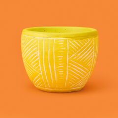 Duvar Desenli Beton Saksı - Sarı - 13,5x12,5 cm