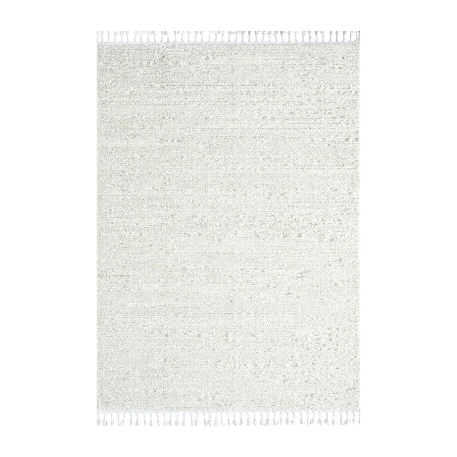 Bilbao White Swan Saçaklı Çizgi Desenli Halı - Krem - 120x180 cm