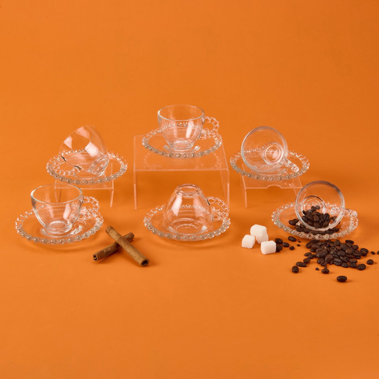 Home Bubbly 12 Parça Boncuklu Cam Kahve Fincanı - Şeffaf - 80 ml