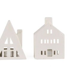 Deco 3'lü Ev Şekilli Mumluk Seti - Beyaz - 19 cm