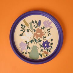 Çiçekli Tepsi - Mor - 35 cm