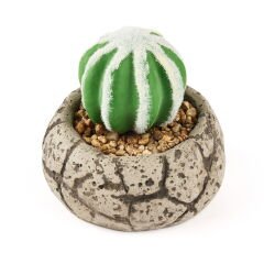 Beton Saksılı Yapay Kaktüs - Gri - 11x5x9 cm