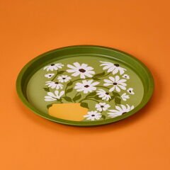 Çiçekli Tepsi - Yeşil - 35 cm