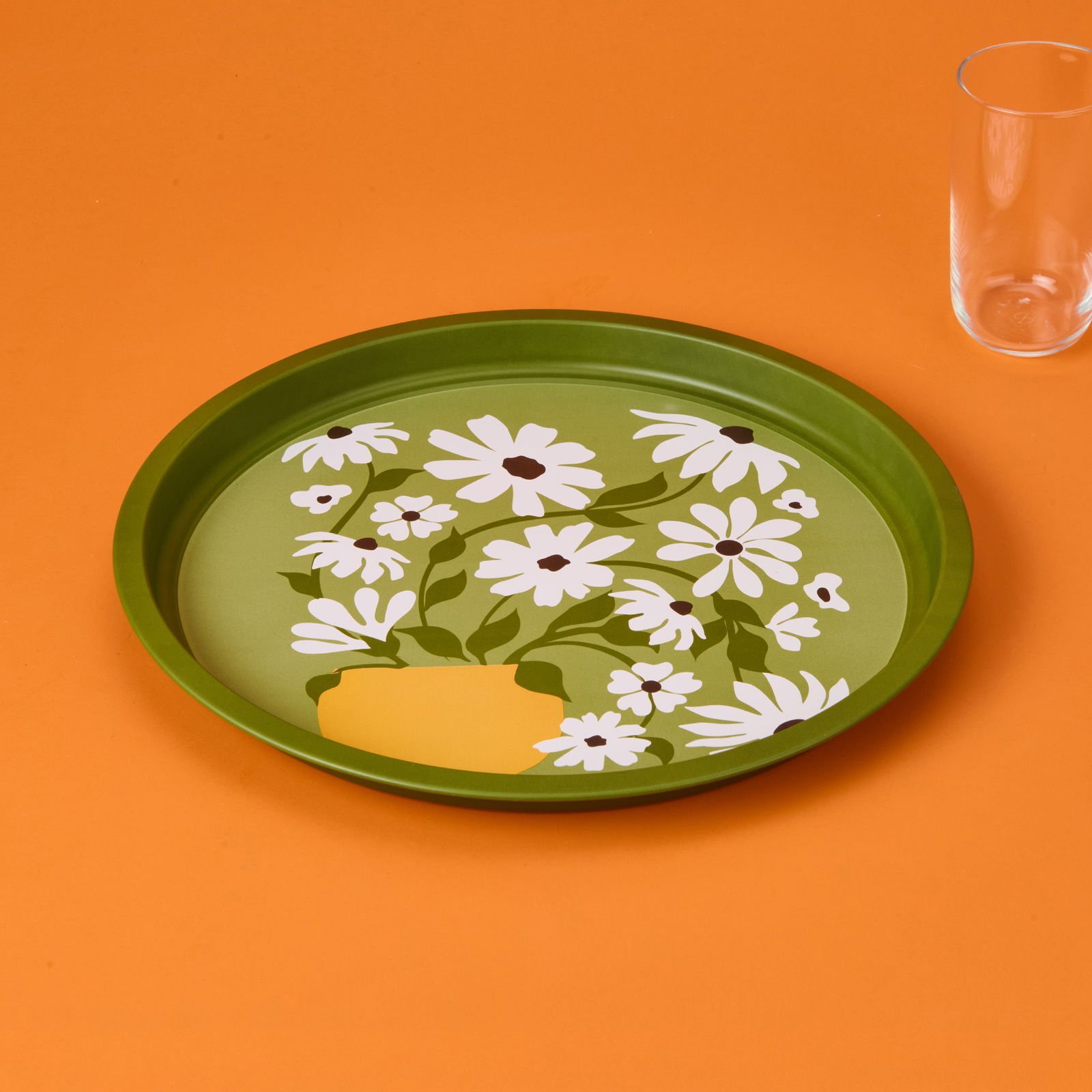 Çiçekli Tepsi - Yeşil - 35 cm