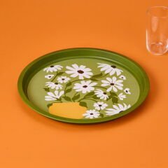 Çiçekli Tepsi - Yeşil - 35 cm