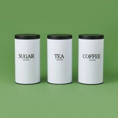 Metal 3'lü Saklama Kabı - Beyaz / Siyah