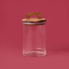 Akasya Kapaklı Cam Erzak Kabı - Kahverengi / Şeffaf - 900 ml