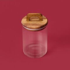 Akasya Kapaklı Cam Erzak Kabı - Kahverengi / Şeffaf - 900 ml