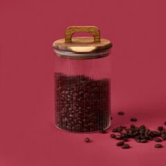 Akasya Kapaklı Cam Erzak Kabı - Kahverengi / Şeffaf - 900 ml