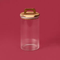 Akasya Kapaklı Cam Erzak Kabı - Kahverengi / Şeffaf - 1200 ml
