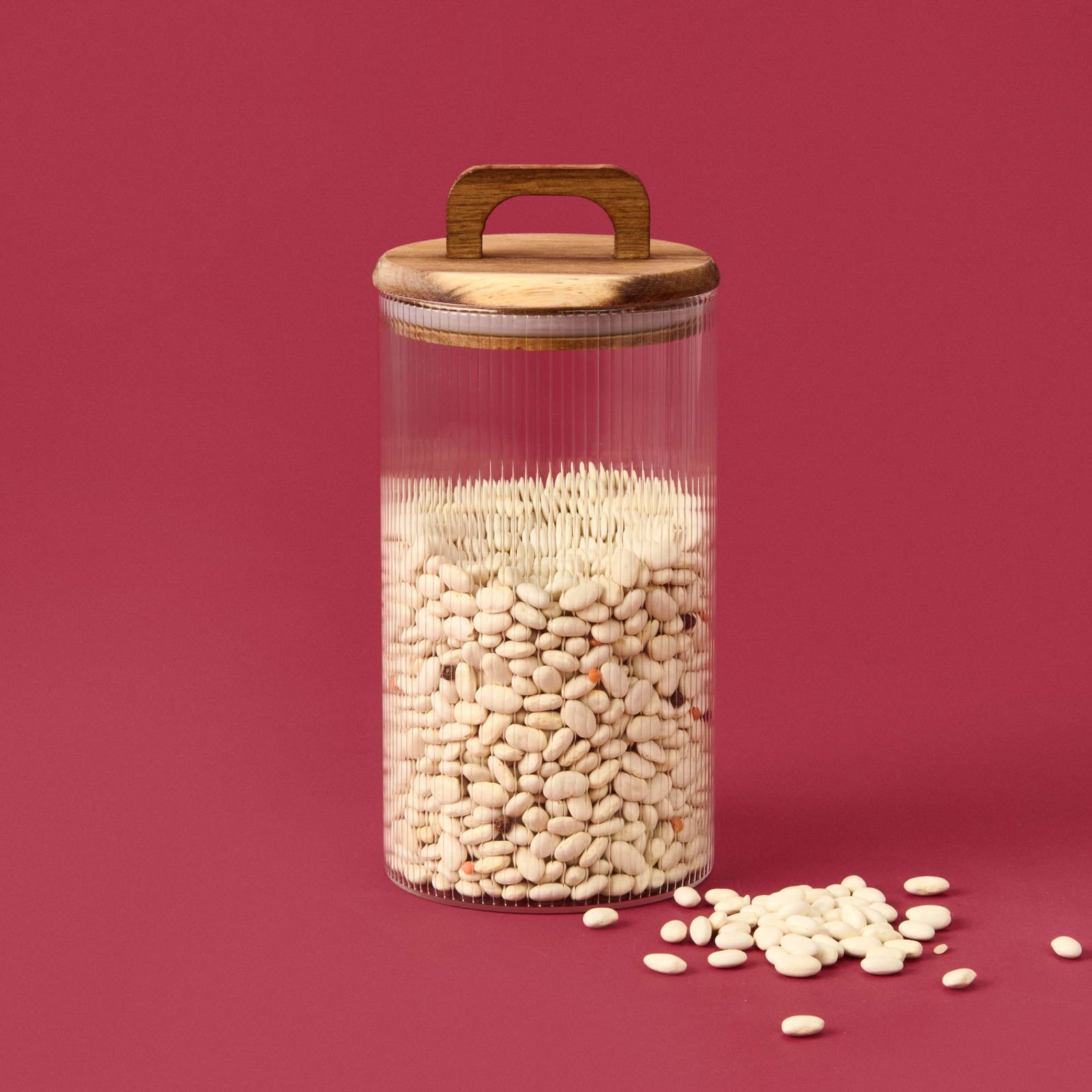 Akasya Kapaklı Cam Erzak Kabı - Kahverengi / Şeffaf - 1200 ml