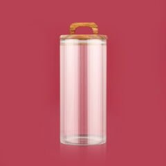 Akasya Kapaklı Cam Erzak Kabı - Kahverengi / Şeffaf - 1500 ml