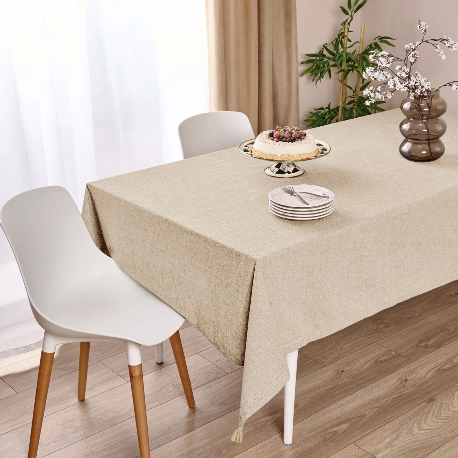 Soft Pallium Püsküllü Masa Örtüsü - Bej - 150x220 cm