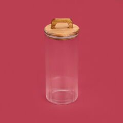 Akasya Kapaklı Cam Erzak Kabı - Kahverengi / Şeffaf - 1500 ml