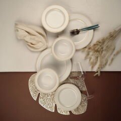 Altın File Bonsai 18 Parça Yemek Seti - Ekru