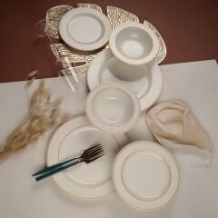 Altın File Bonsai 18 Parça Yemek Seti - Ekru