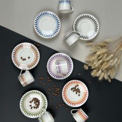 Palm Mix 12 Parça Kahve Fincan Takımı - Renkli