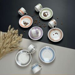 Palm Mix 12 Parça Kahve Fincan Takımı - Renkli