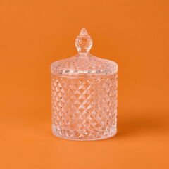 Baklava Desen Cam Kristal Şekerlik - Şeffaf - 8 cm