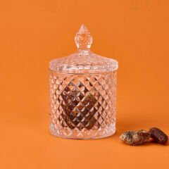 Baklava Desen Cam Kristal Şekerlik - Şeffaf - 8 cm