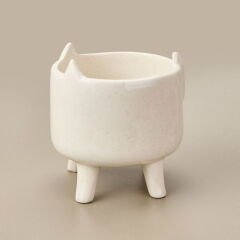 Ayaklı Seramik Saksı - Beyaz - 14x14x15,5 cm