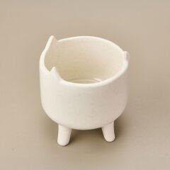 Ayaklı Seramik Saksı - Beyaz - 14x14x15,5 cm
